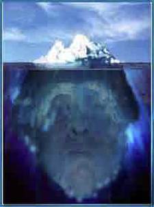 Image of Shakespeare as an iceberg. The face standing in for Shakespeare's is actually me.
